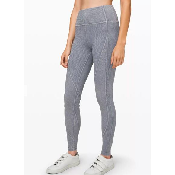 Lululemon Womens Wunder Under High Rise Snow Washed Grey Ribbed Ankle Leggings - Picture 1 of 8